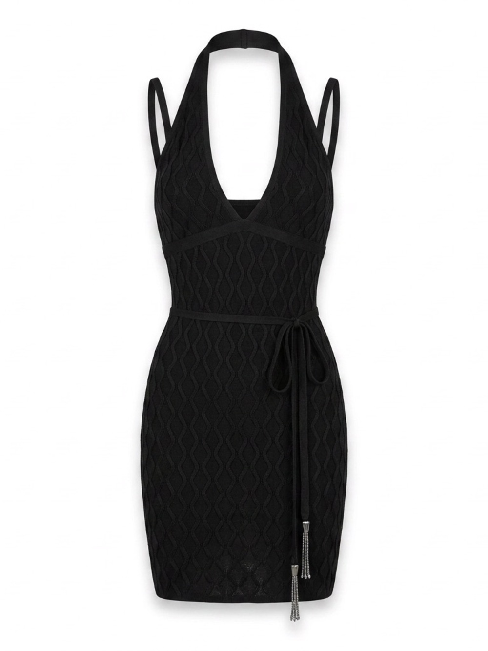 Guess Black Halter Cable-Knit Mini Dress